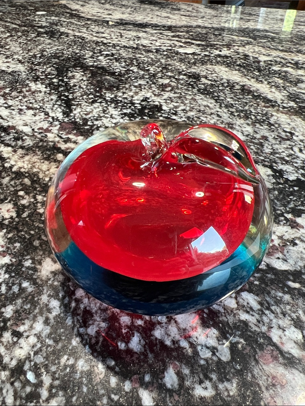 Red and Blue Glass Apple Sculpture/Paperweight